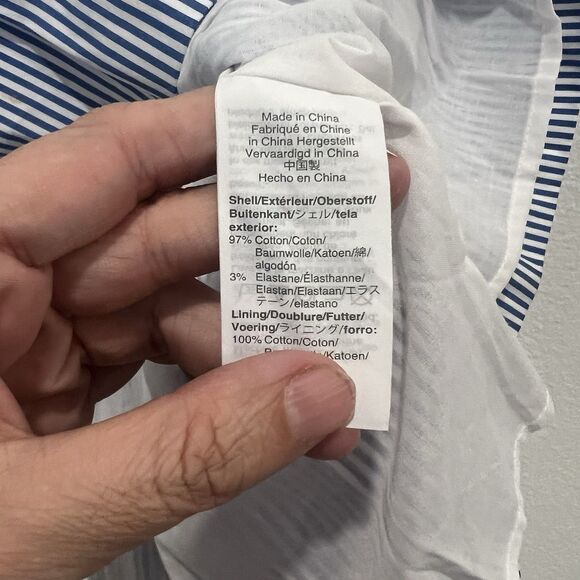 J. Crew Women's 2 Sleeveless Peplum Poplin Striped Top Blue White Double V Neck - Picture 5 of 8